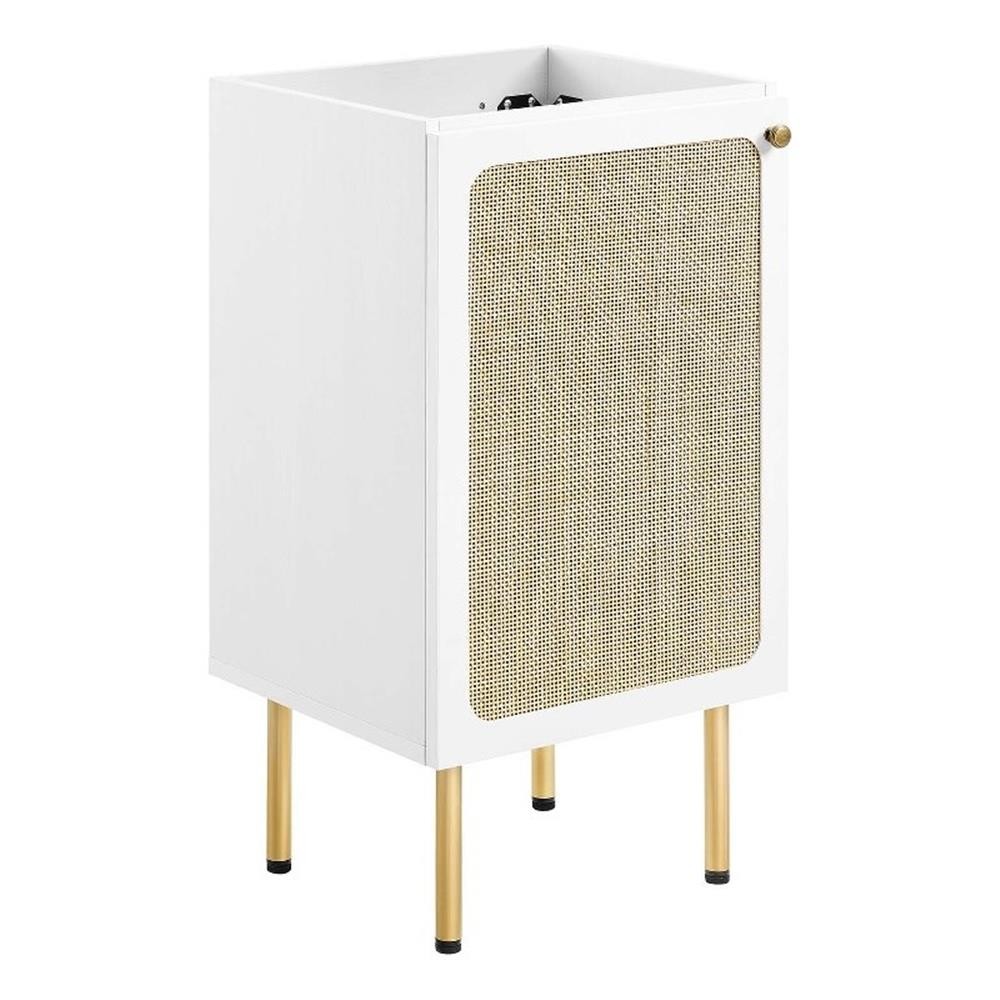 Pemberly Row 18″ Wood & Rattan Bathroom Vanity Cabinet in White