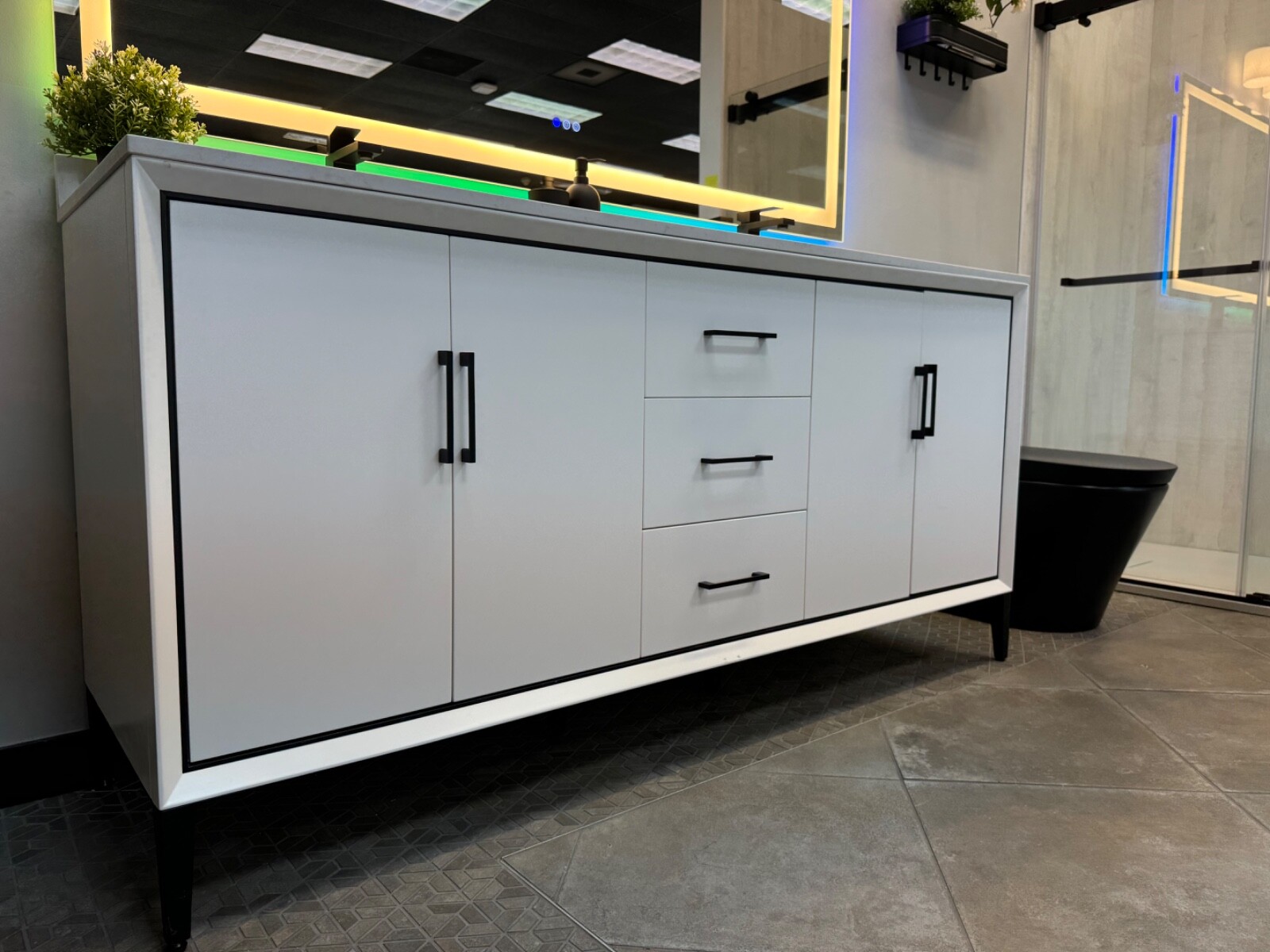72″Bathroom Vanity Single Cabinet White Freestanding Drawers Plywood No Sink