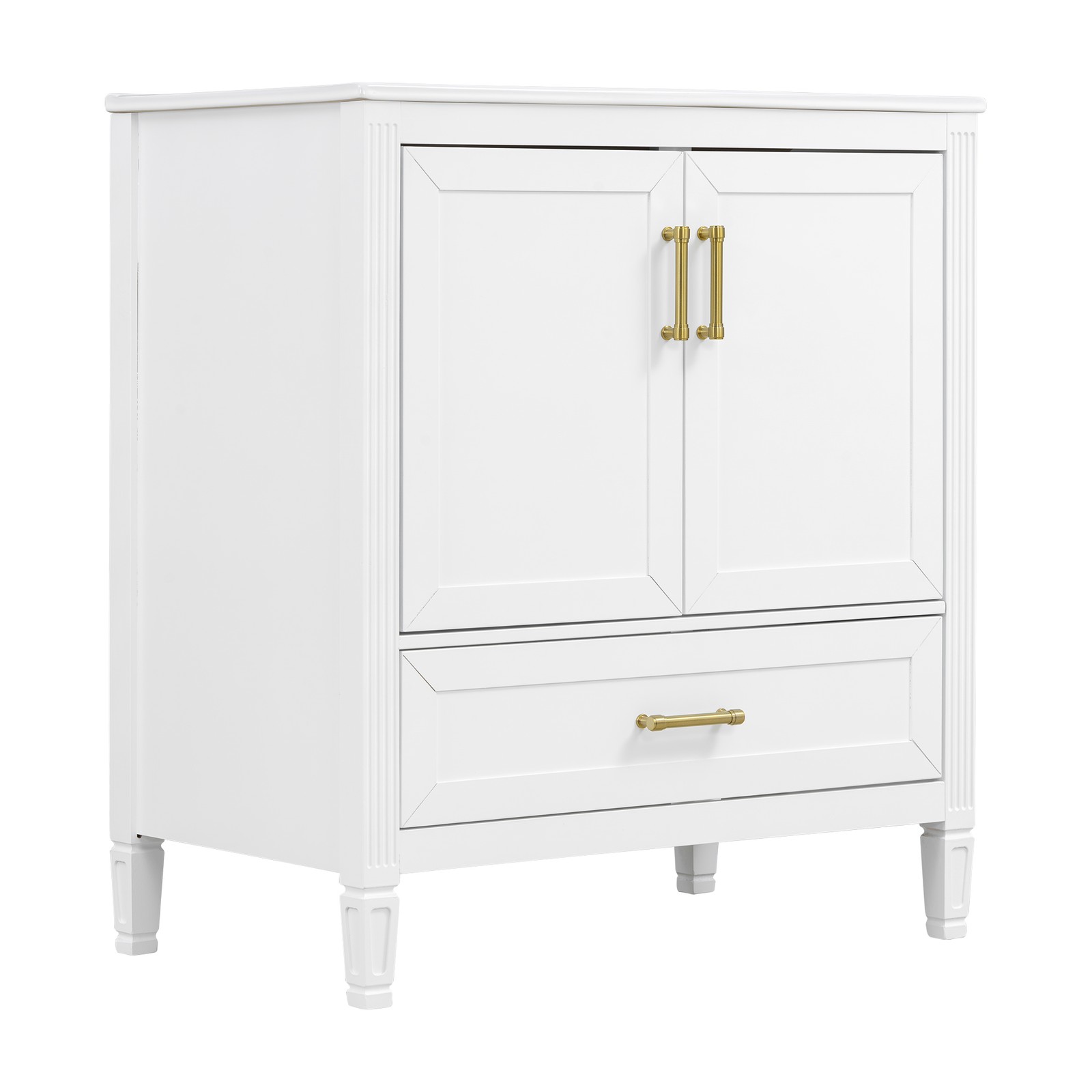 30″ White Fluted Bathroom Vanity with Ceramic Sink, Soft-Close