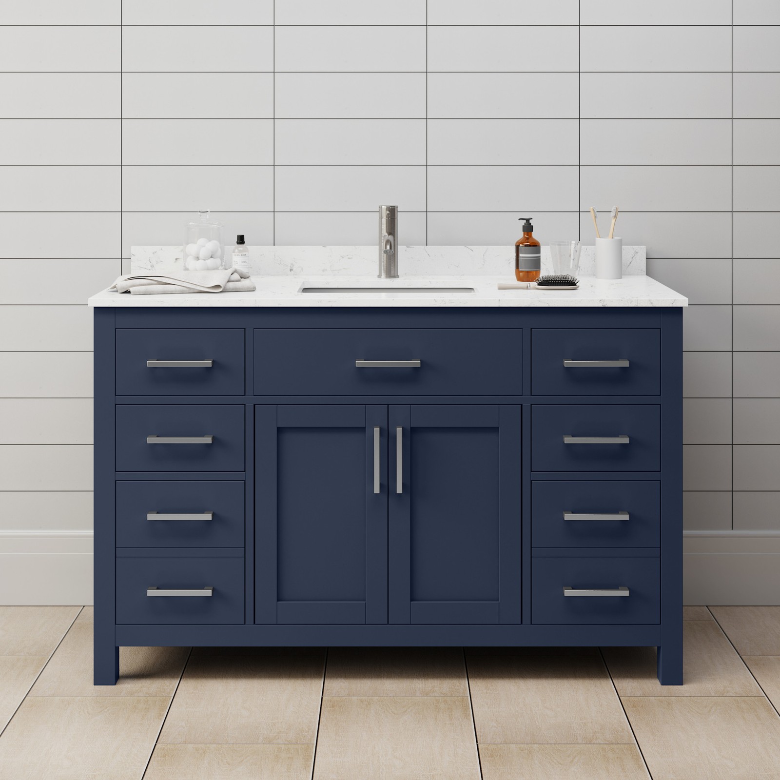 Wyndham Collection WCG242454S-UNSMXX Beckett 54″ – Dark Blue / Carrara Cultured