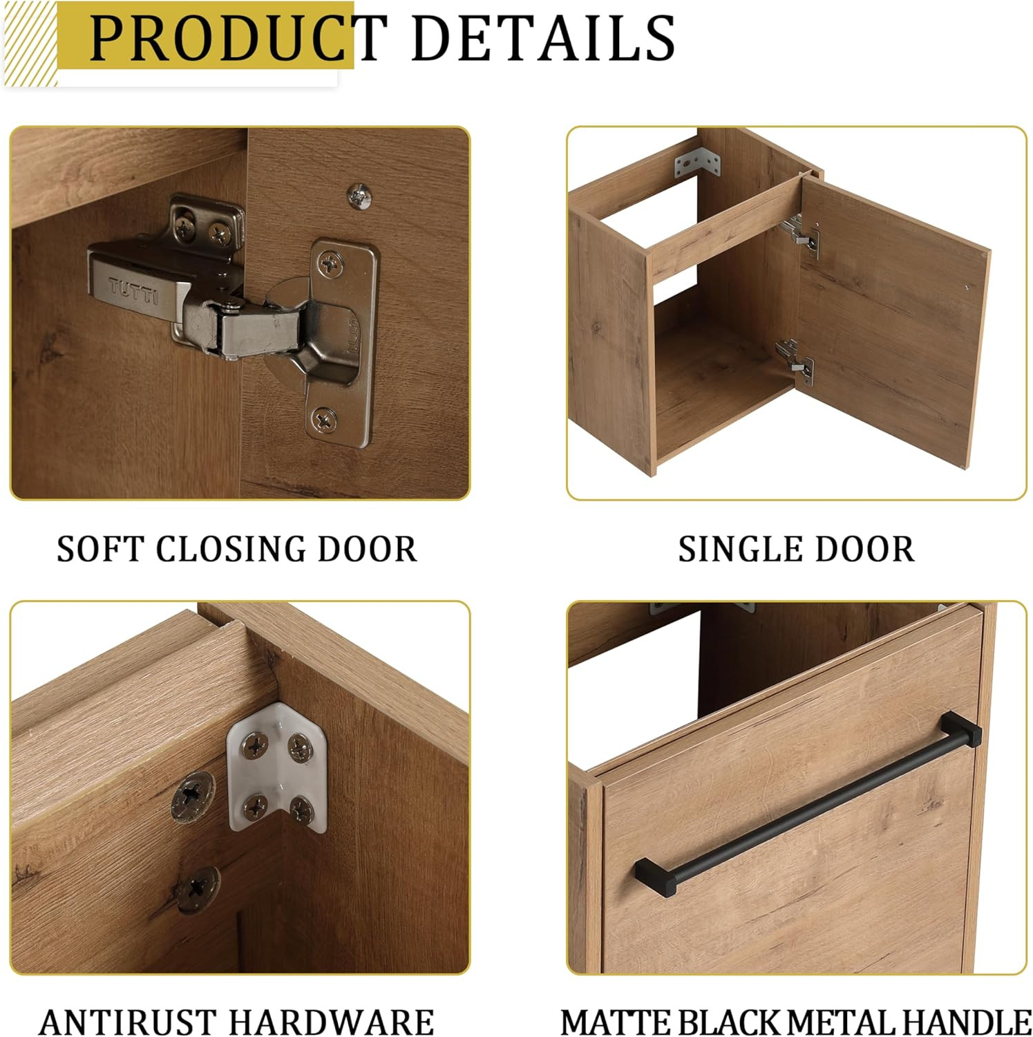 Compact 18” Floating Bathroom Vanity Cabinet with Sink – Imitative Oak Finish
