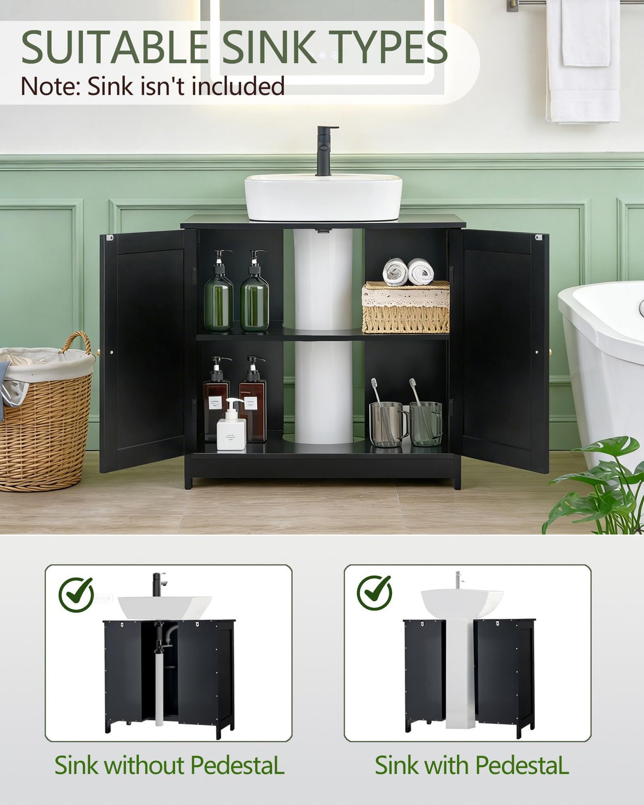 Bathroom Vanity Sink Cabinet, Under Sink Storage Cabinet with 2 Fluted Doors …