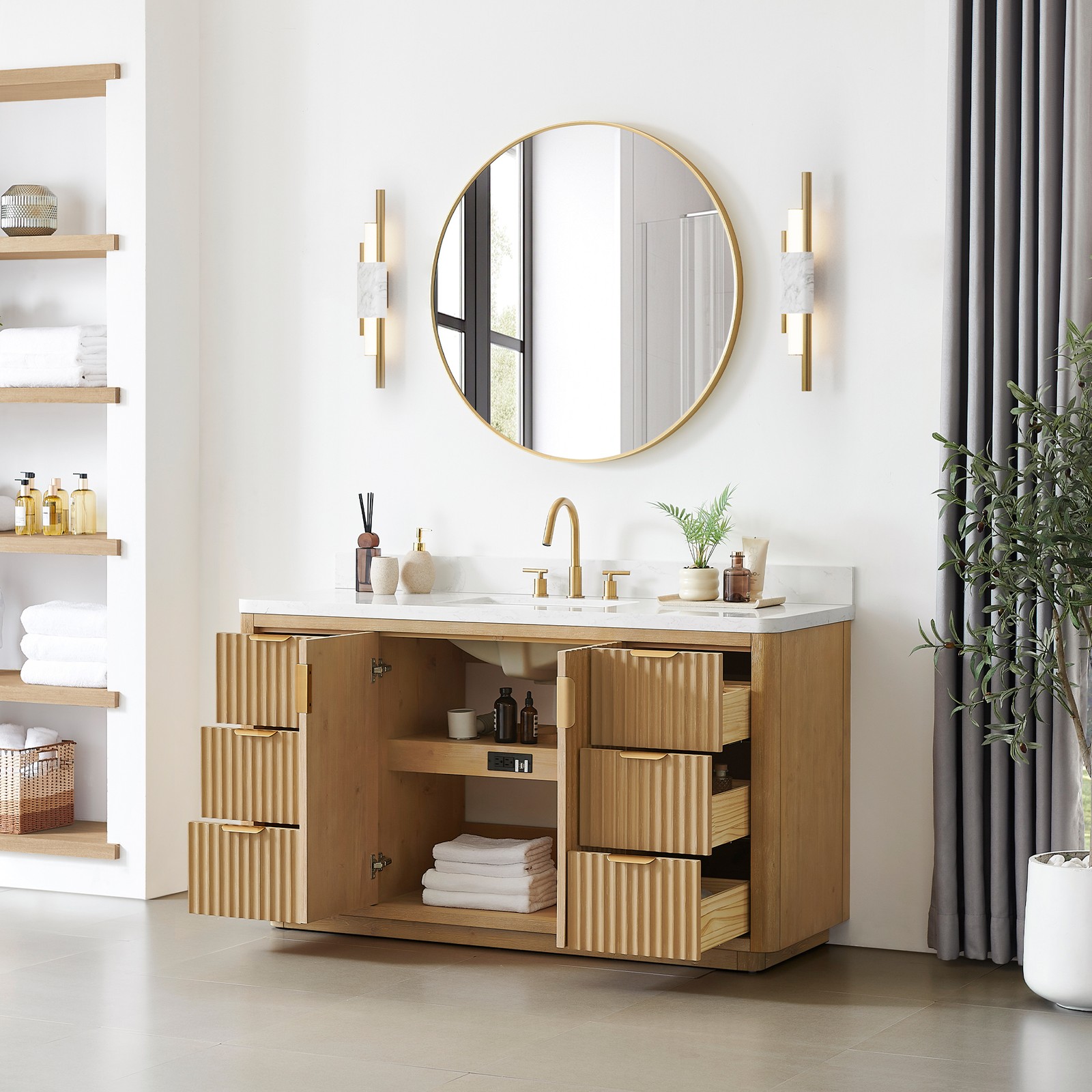 Cadiz 60″ Single Bathroom Vanity in Washed Ash Grey with Composite Stone Top