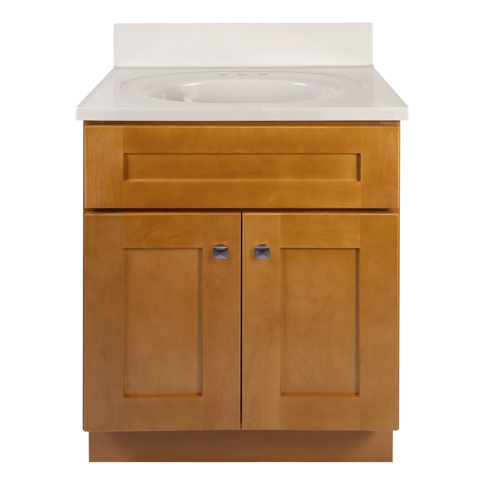 Brookings Vanity in Birch w/ White Marble Top Fully Assembled 25″
