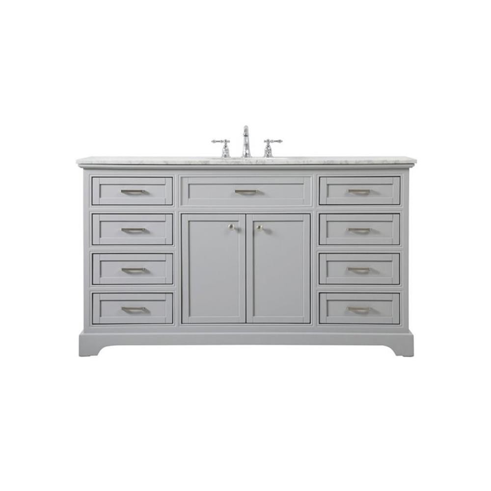 Elegant Decor Americana 60″ Metal MDF Marble Single Bathroom Vanity in Gray