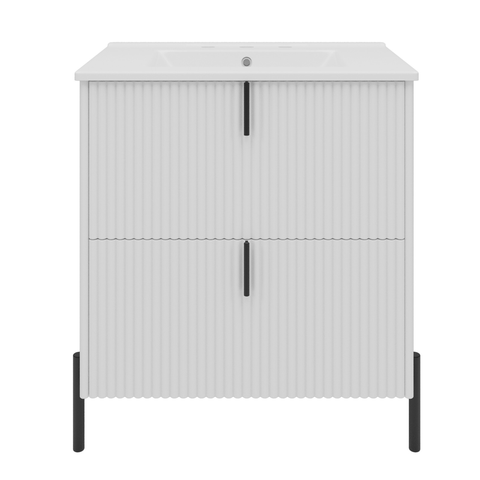 30″ White Bathroom Vanity with Ceramic Sink & Soft Close Drawers