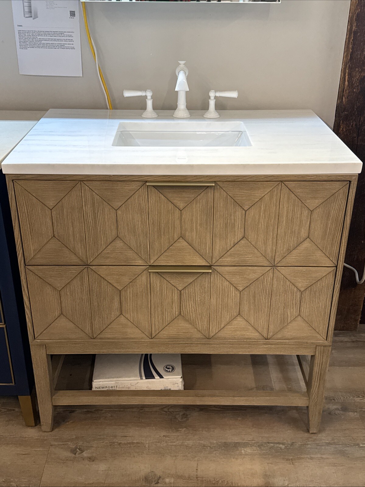 James Martin 36″ Ash Vanity Set Quartz Top Three Hole White Newport Faucet