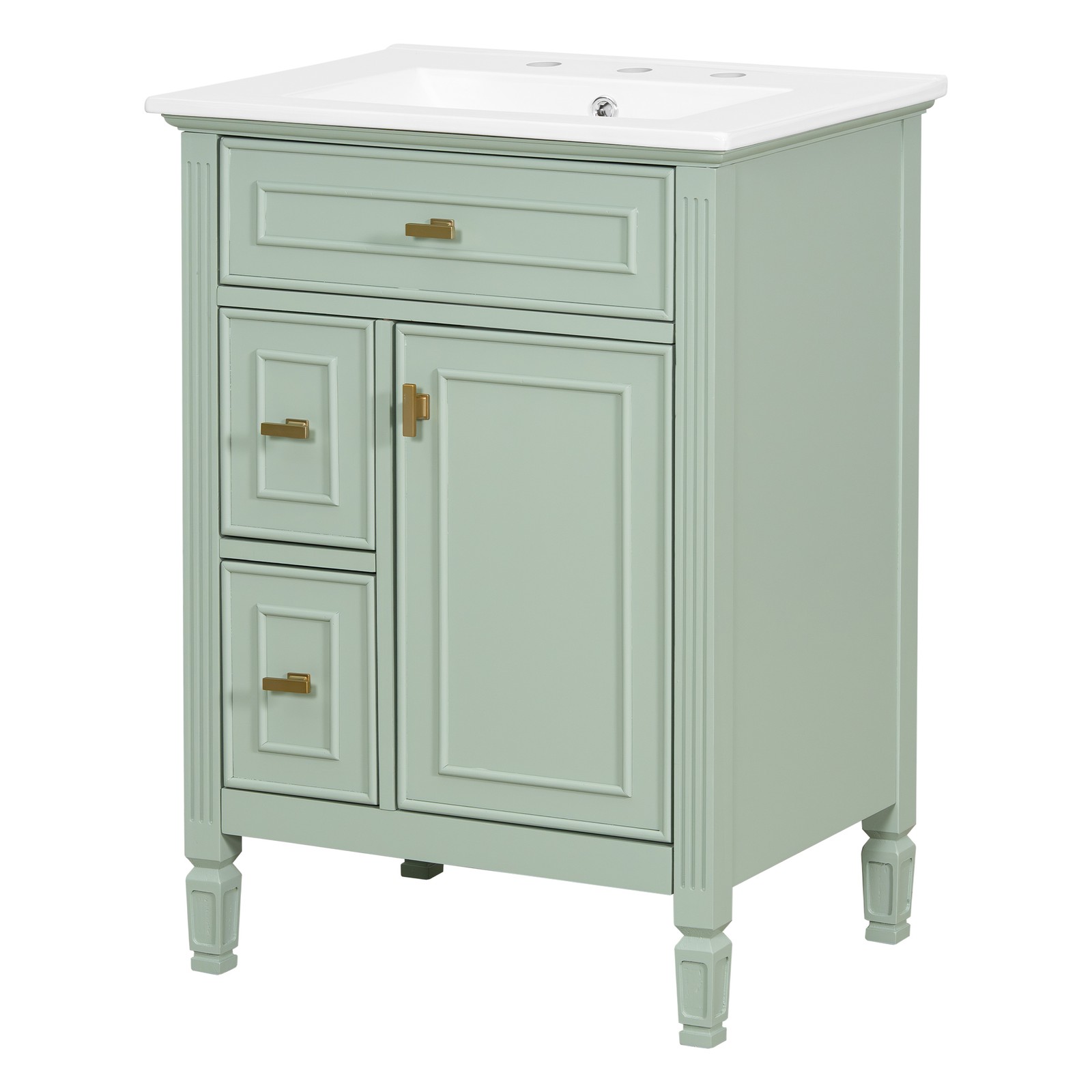 24″ Green Bathroom Vanity with Sink, Solid Wood & MDF Cabinet