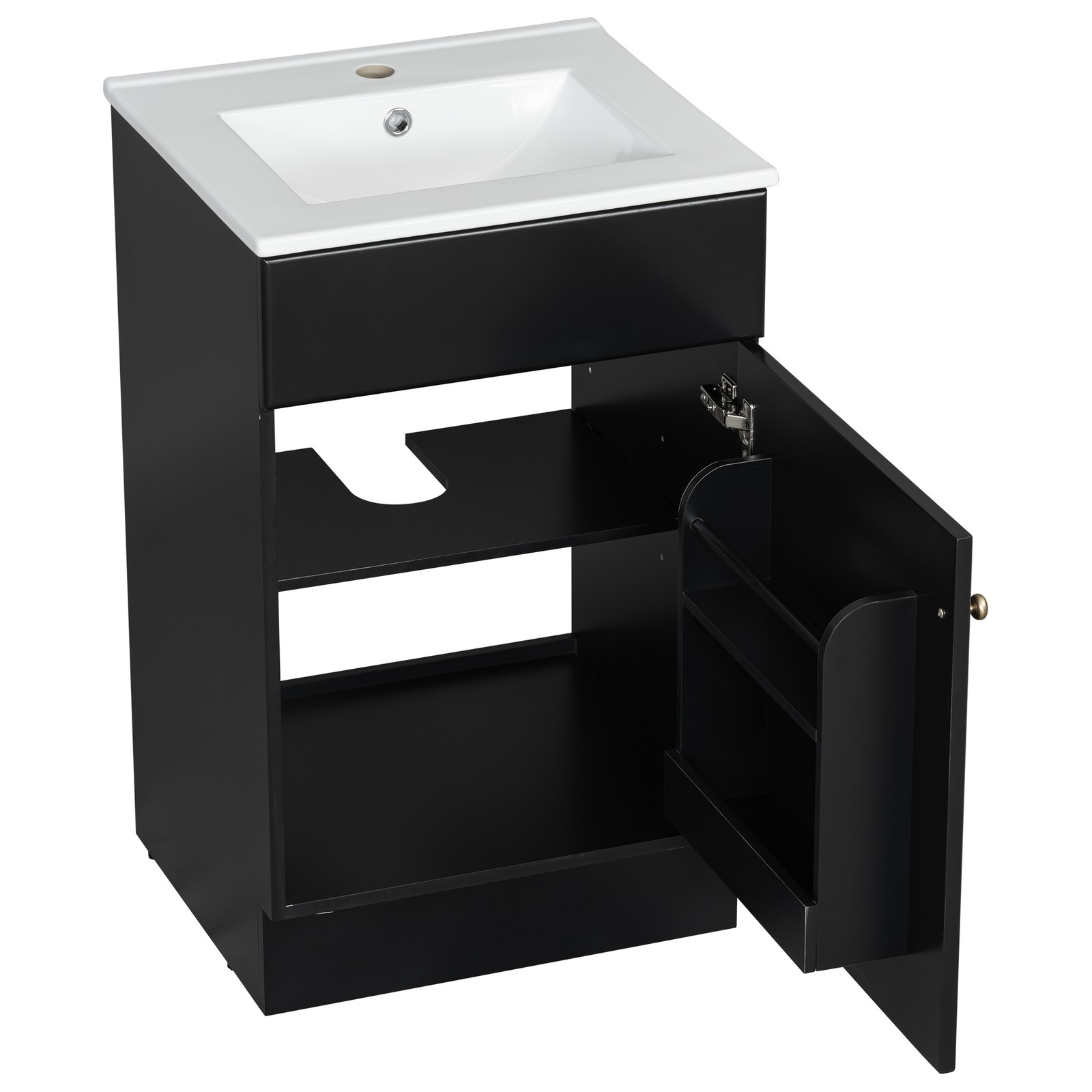 20″ Bathroom Vanity with Ceramic Sink, Black MDF Cabinet