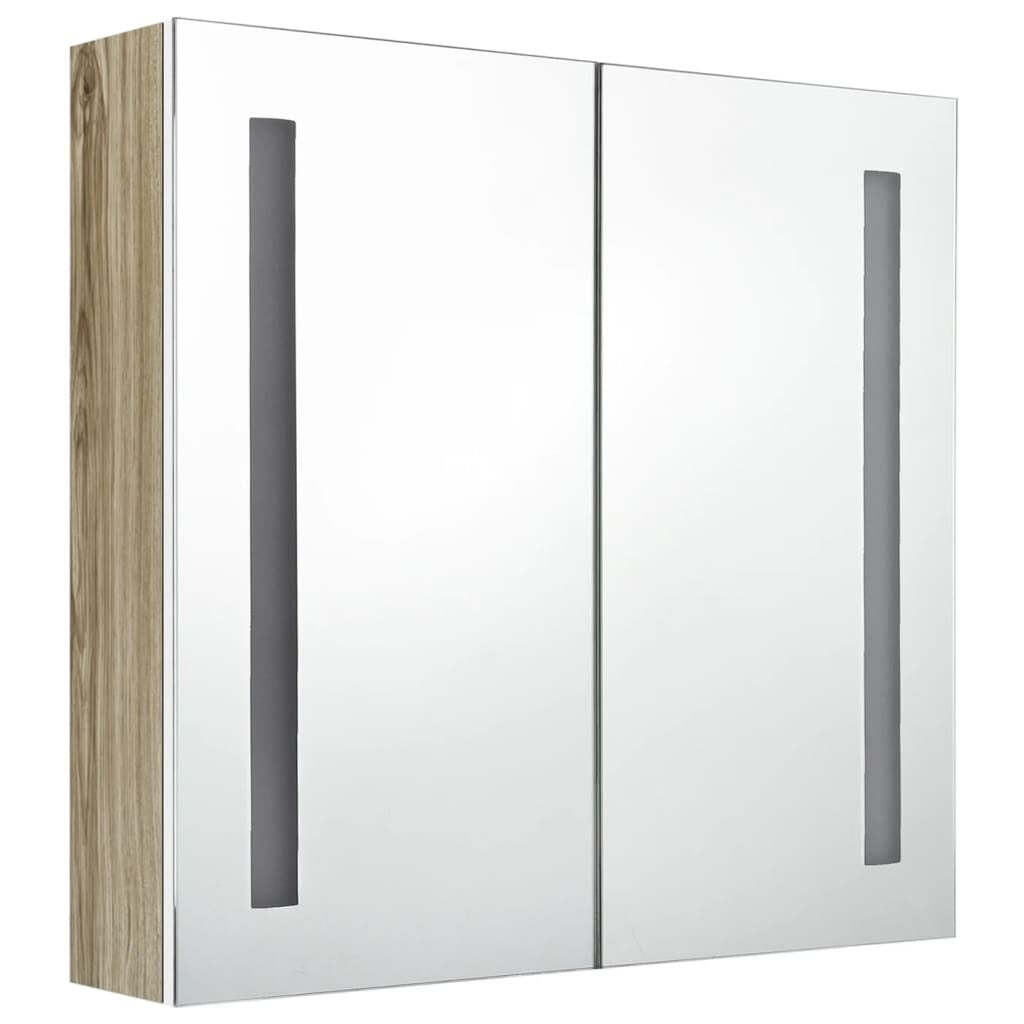 LED Bathroom Mirror Cabinet White and Oak 24.4″x5.5″x23.6″