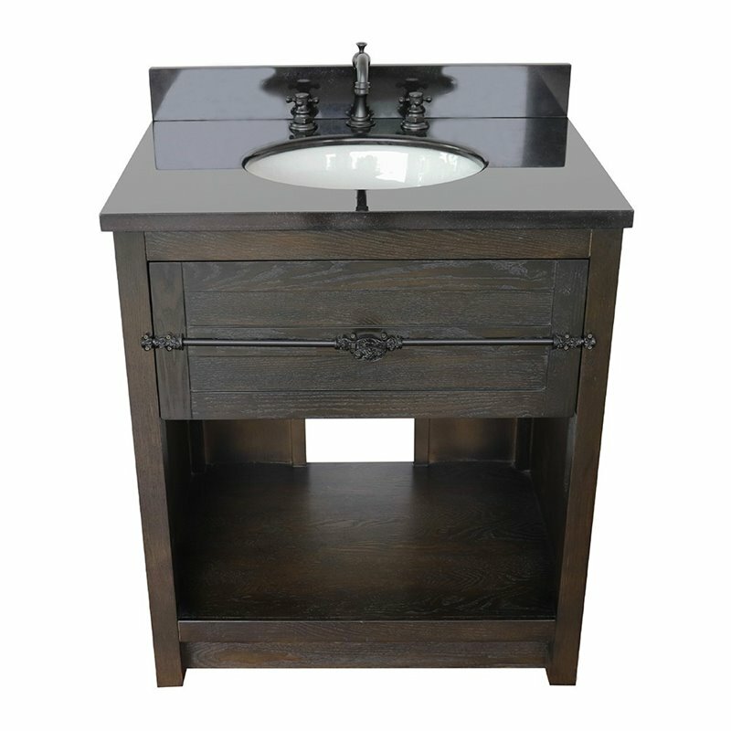 Plantation 31″ Solid Wood Single Oval Sink Vanity in Black Galaxy/Brown Ash