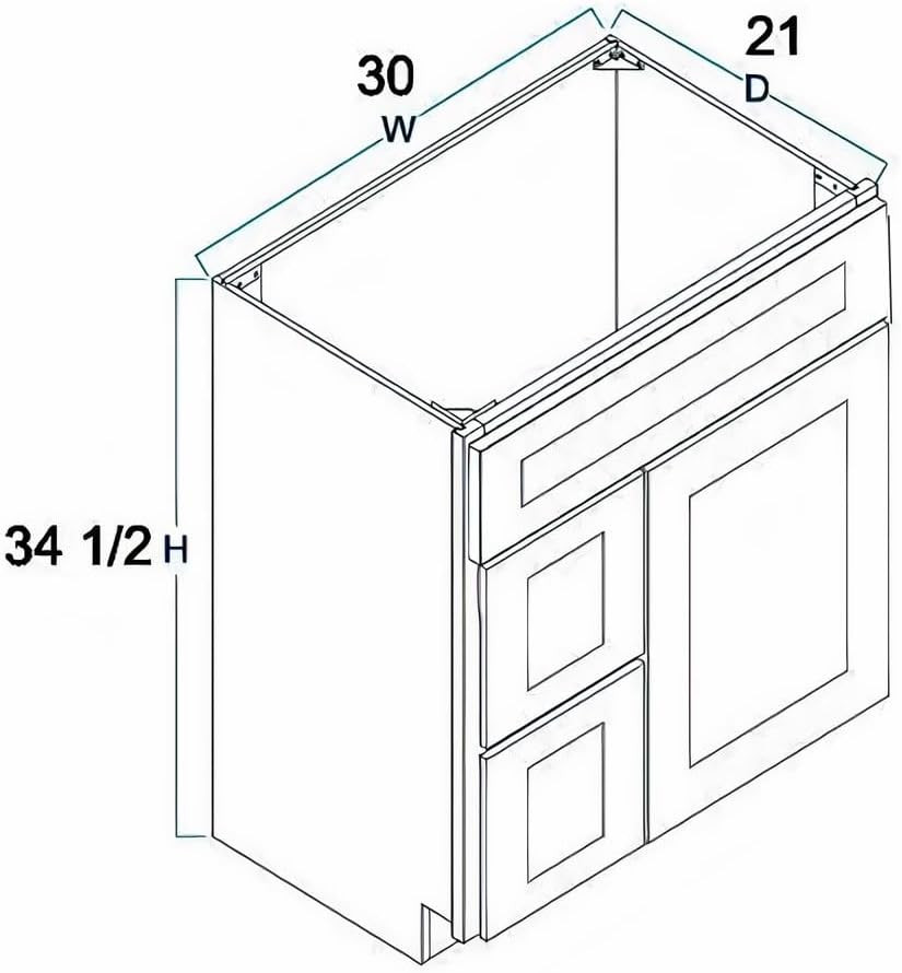 30″ Light Grey Shaker Sink Base Vanity Cabinet with Drawer – RTA