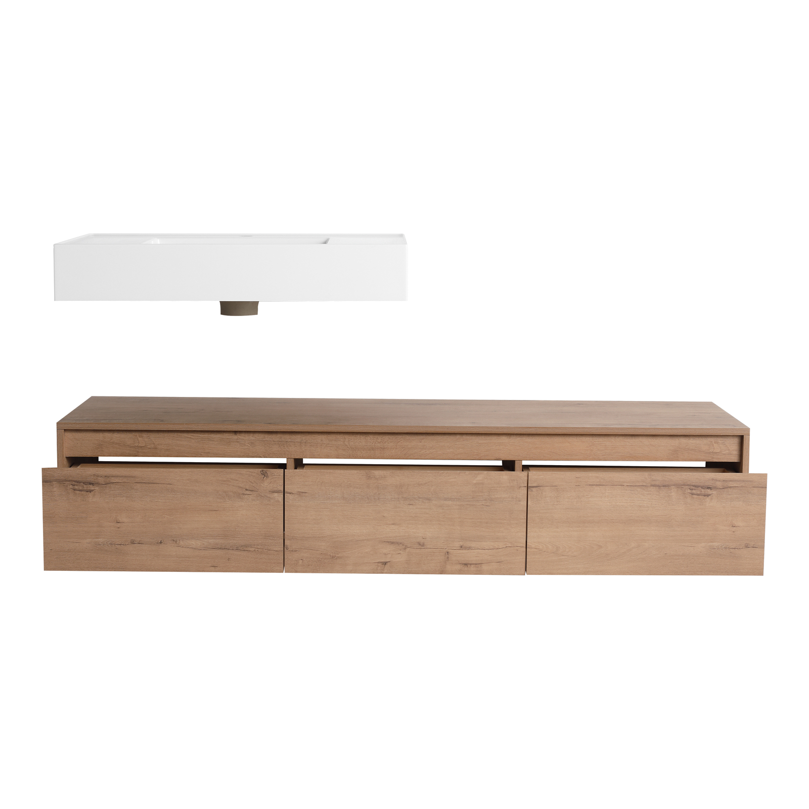 60″ Wood Wall Mount Bathroom Vanity Resin Sink Floating Vanity Sink Vessel Sink