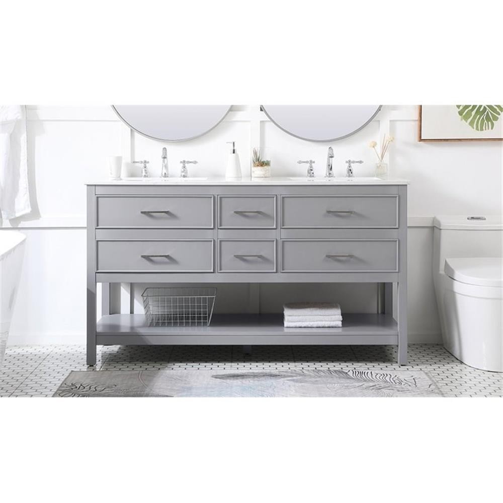 Elegant Decor Sinclaire 60″ Aluminum Alloy & MDF Double Bathroom Vanity in Gray
