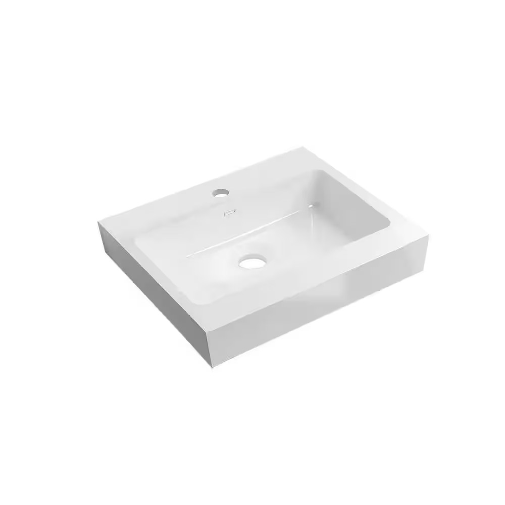 24 In. Drop-In Rectangular Bathroom Sink in White Solid Surface Vanity Top
