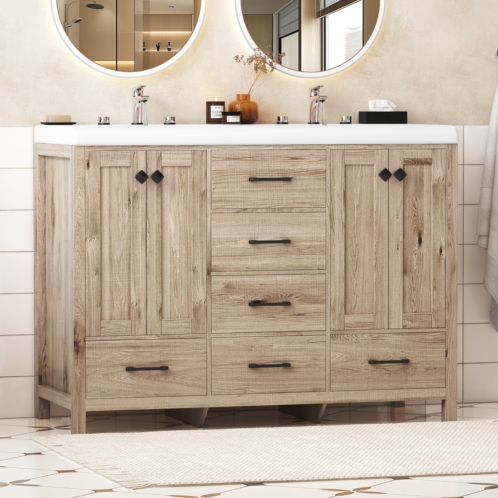 47” Bathroom Vanity w/Ceramic Sink Combo Freestanding Vanity Set with 6 Drawers