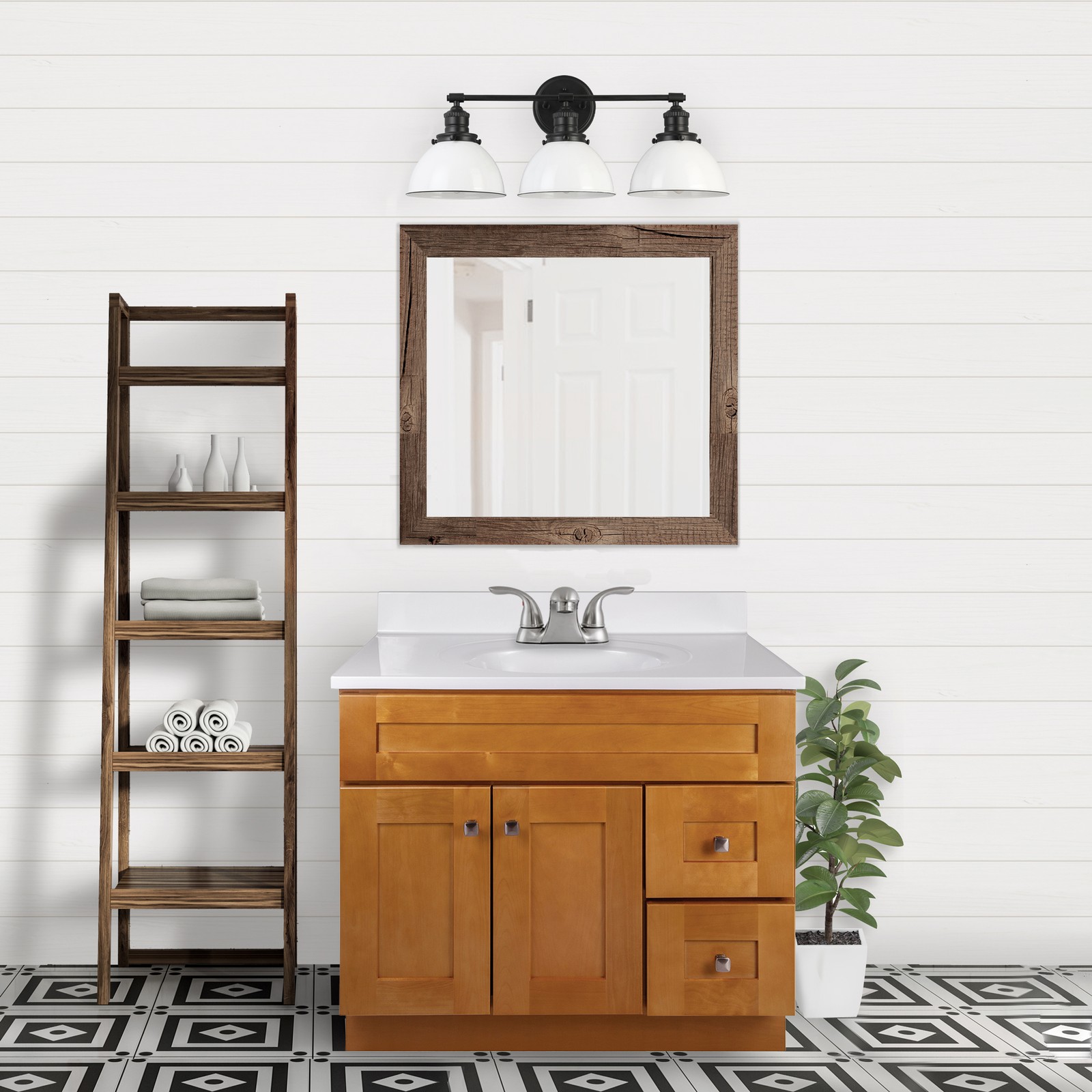 Brookings 37 in. Wood Vanity in Birch with Widespread White Top Fully Assembled