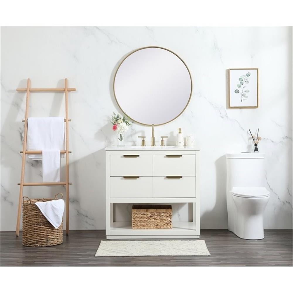 Elegant Decor Larkin 36″ Solid Wood MDF Single Bathroom Vanity in White
