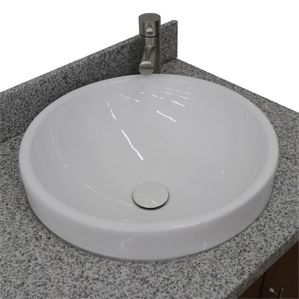 Pemberly Row 61″ Double Round Sink Vanity with Gray Granite Stone in Walnut