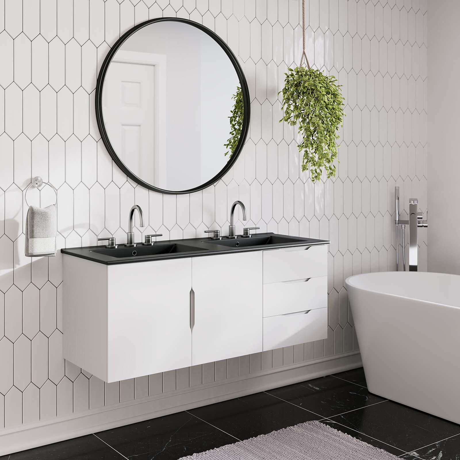 Modway Vitality 48″ Double Sink Bathroom Vanity in White Black