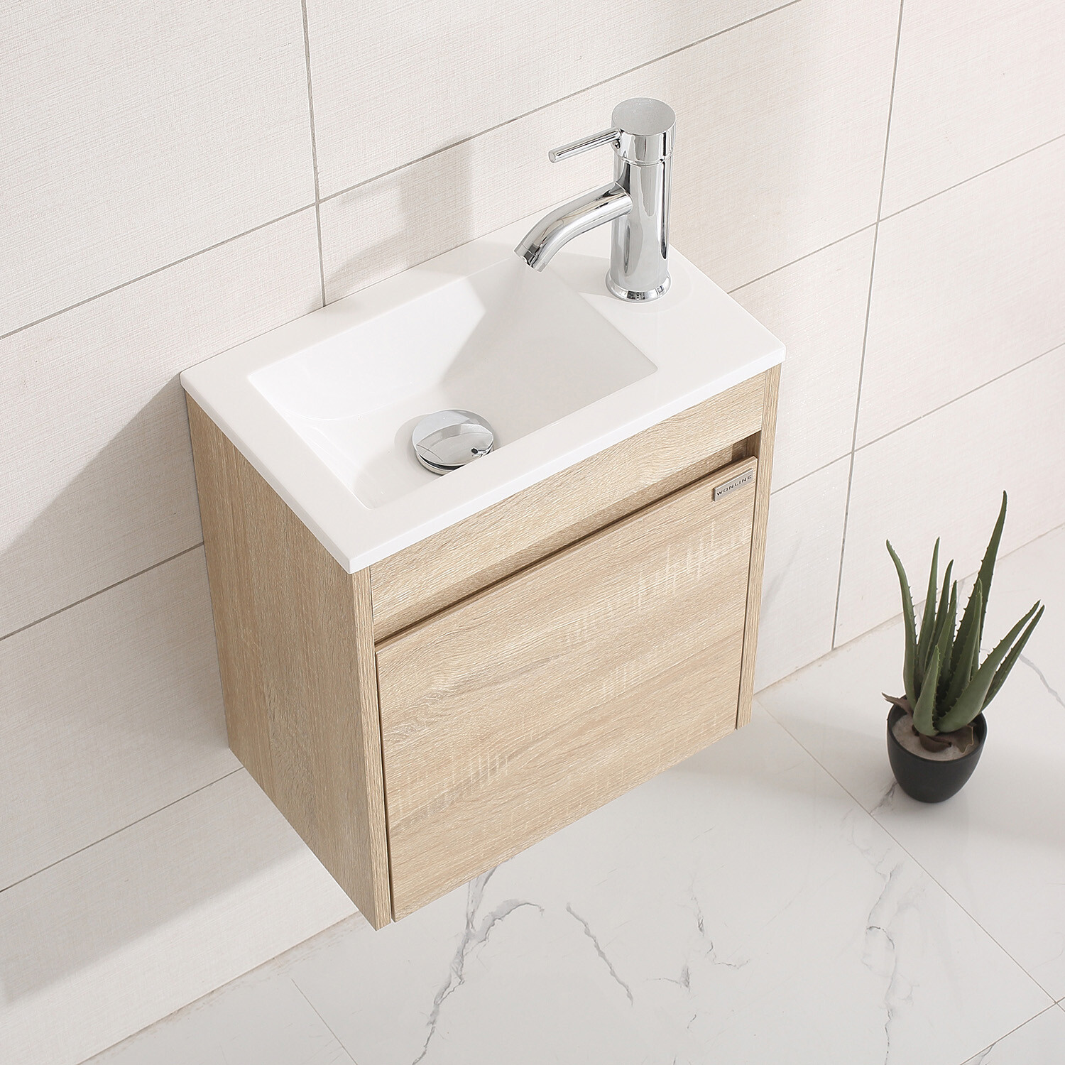 16″ Wall Mounted Bathroom Vanity w/ White Sink Left / Right Side Faucet Set