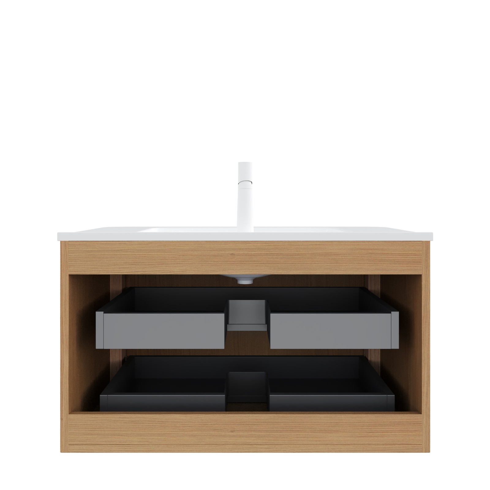 36″ Wall-Mounted Bathroom Vanity with Sink, 2 Drawers, White Ceramic Basin