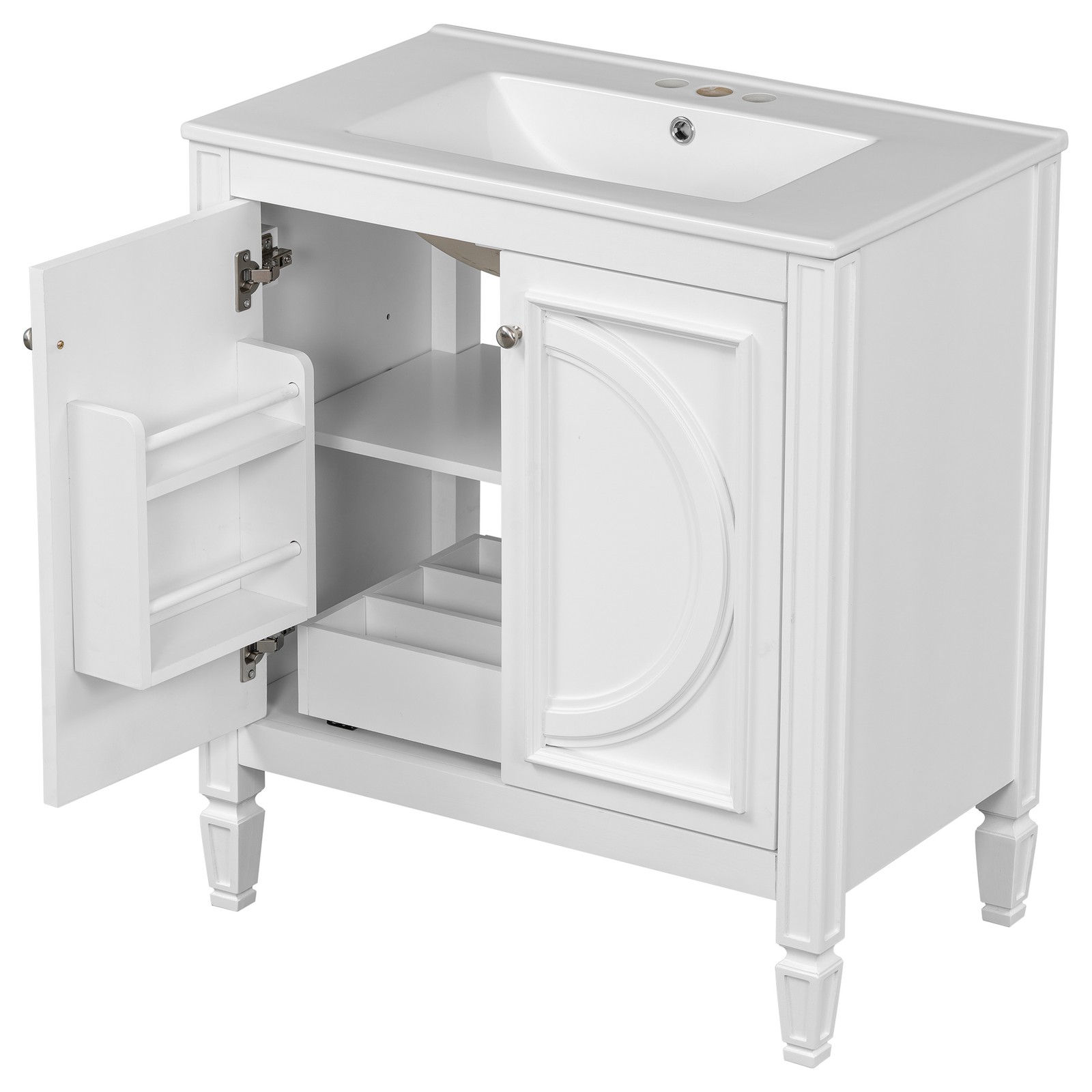 30″ Bathroom Vanity with Sink, Two Doors & Drawer, White