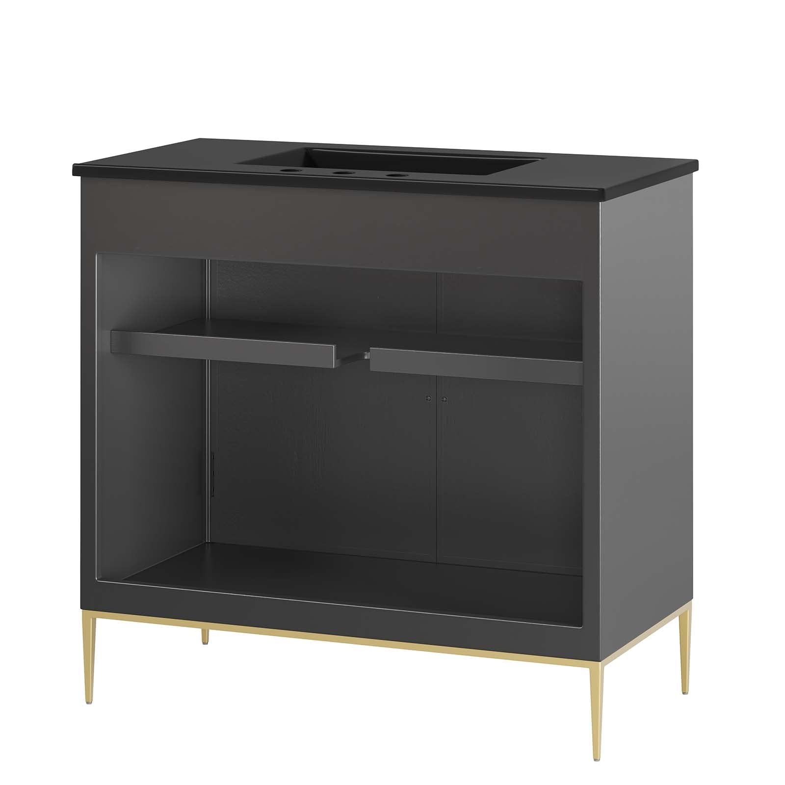Modway Awaken 36″ Solid Wood and MDF Bathroom Vanity in Black