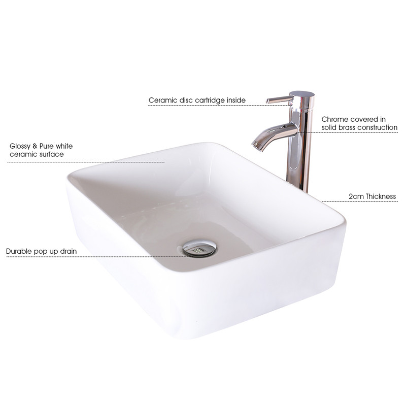 48 inch Bathroom Vanity Set Side Table Ceramic Vessel Sink Faucet Mirror Combo