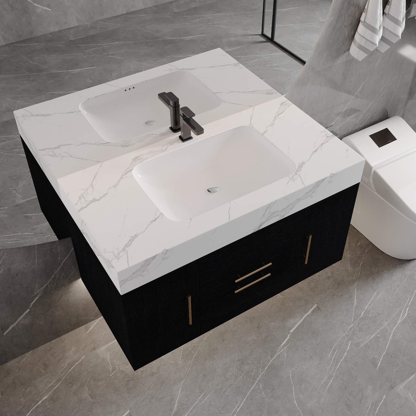 39.4″ Bathroom Vanity with Sink, Waterproof Plywood Cabinet, Ceramic Basin