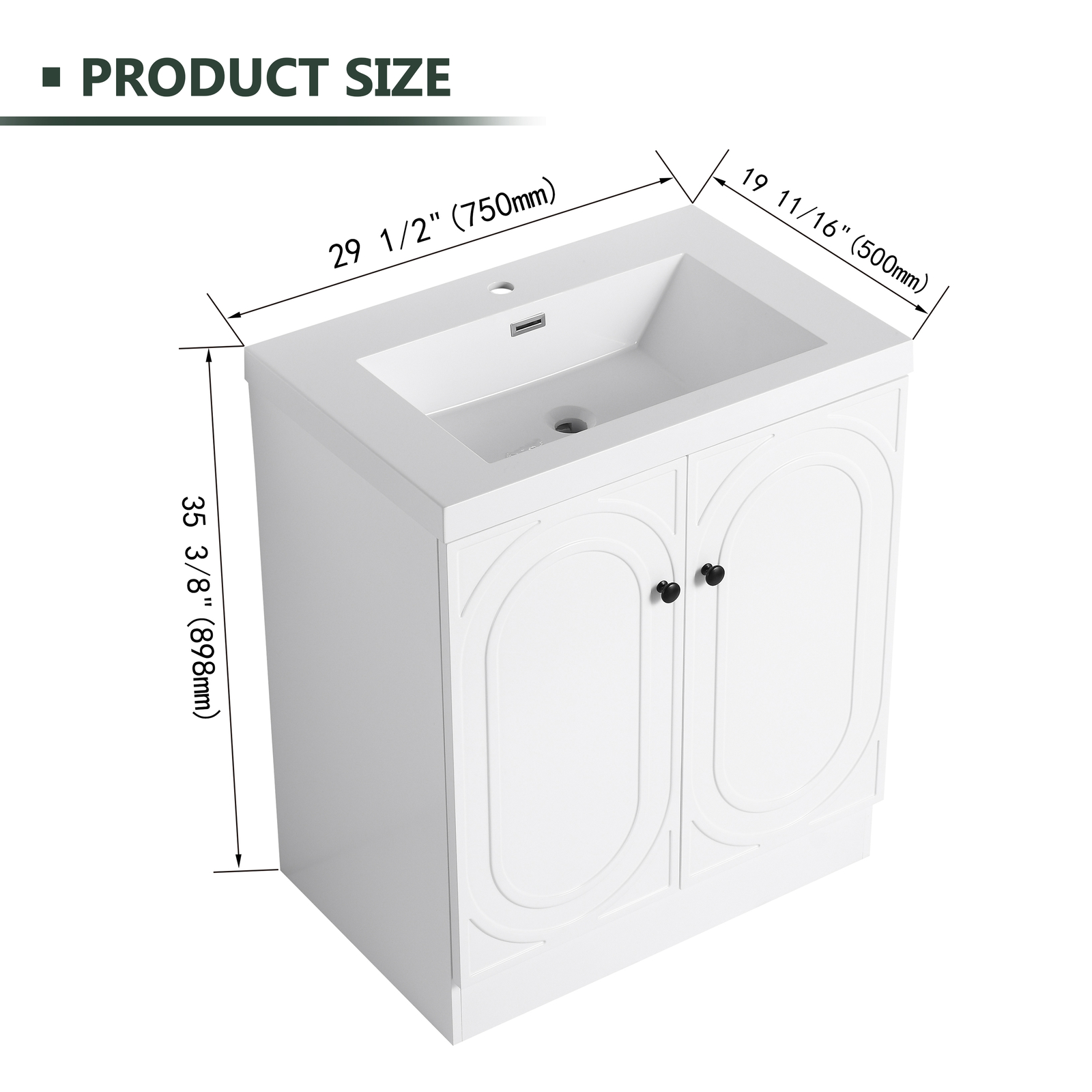 30″ Modern Freestanding Bathroom Vanity Cabinet With Undermount Resin Sink Basin