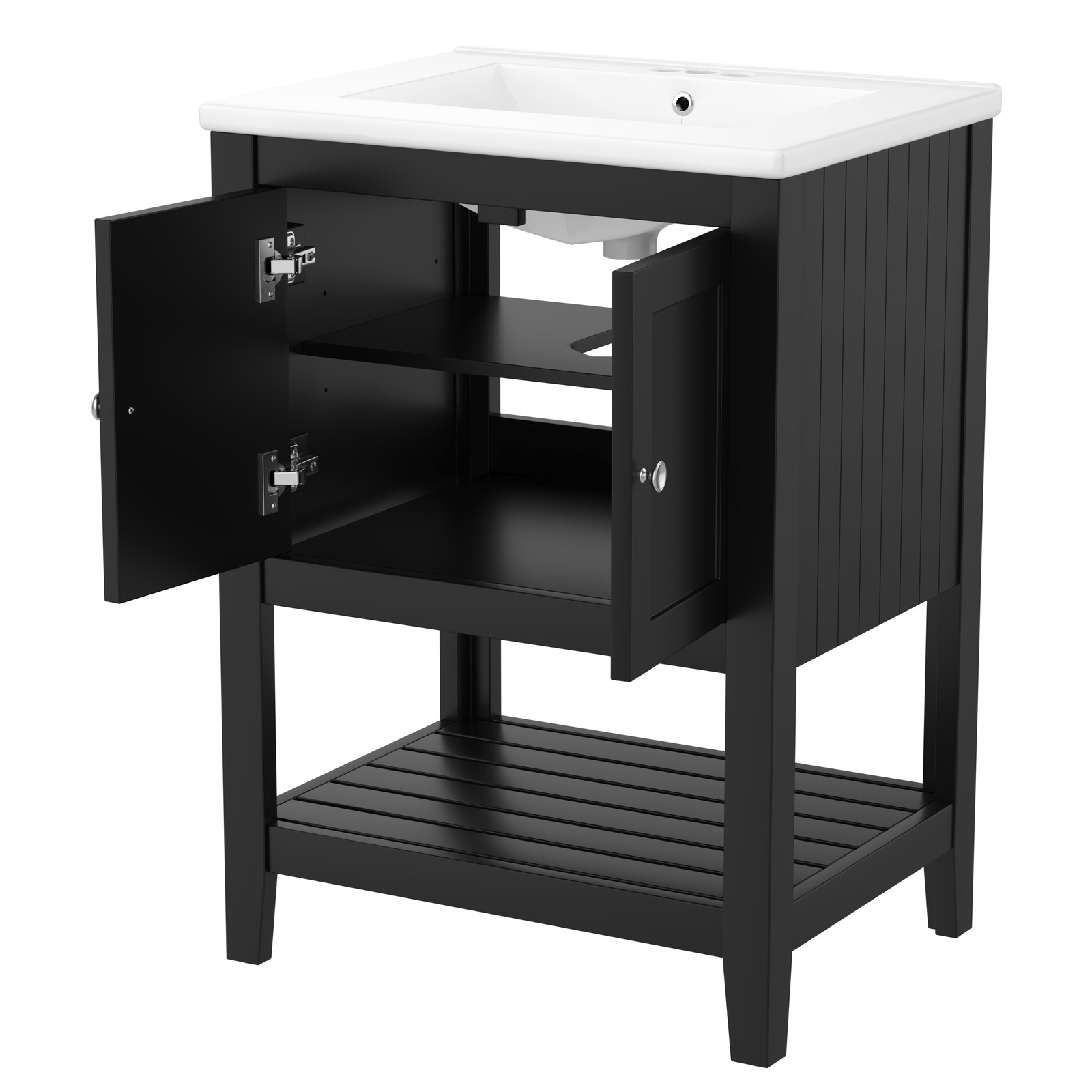 24″ Black Modern Bathroom Vanity with Ceramic Sink & Wood Frame