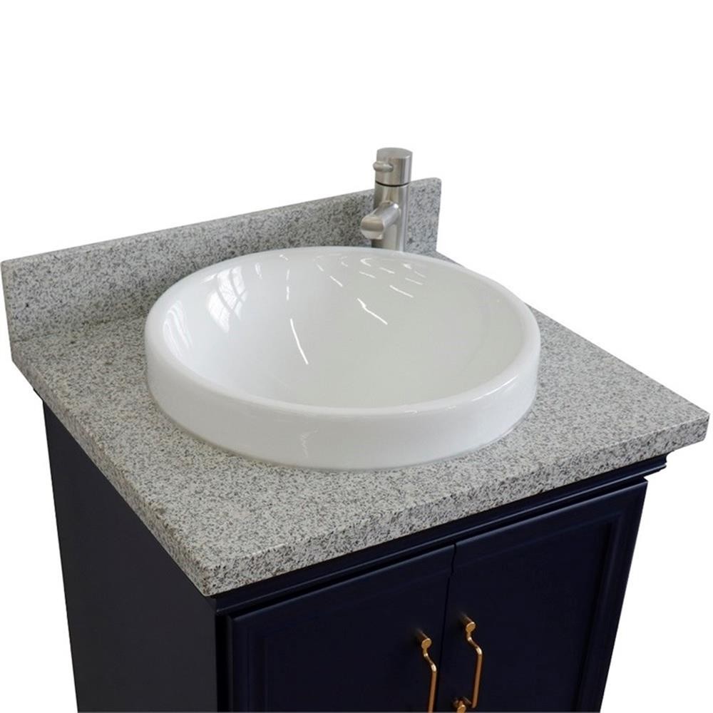 25 in. Single Wooden Vanity Blue with Gray Granite Round Sink