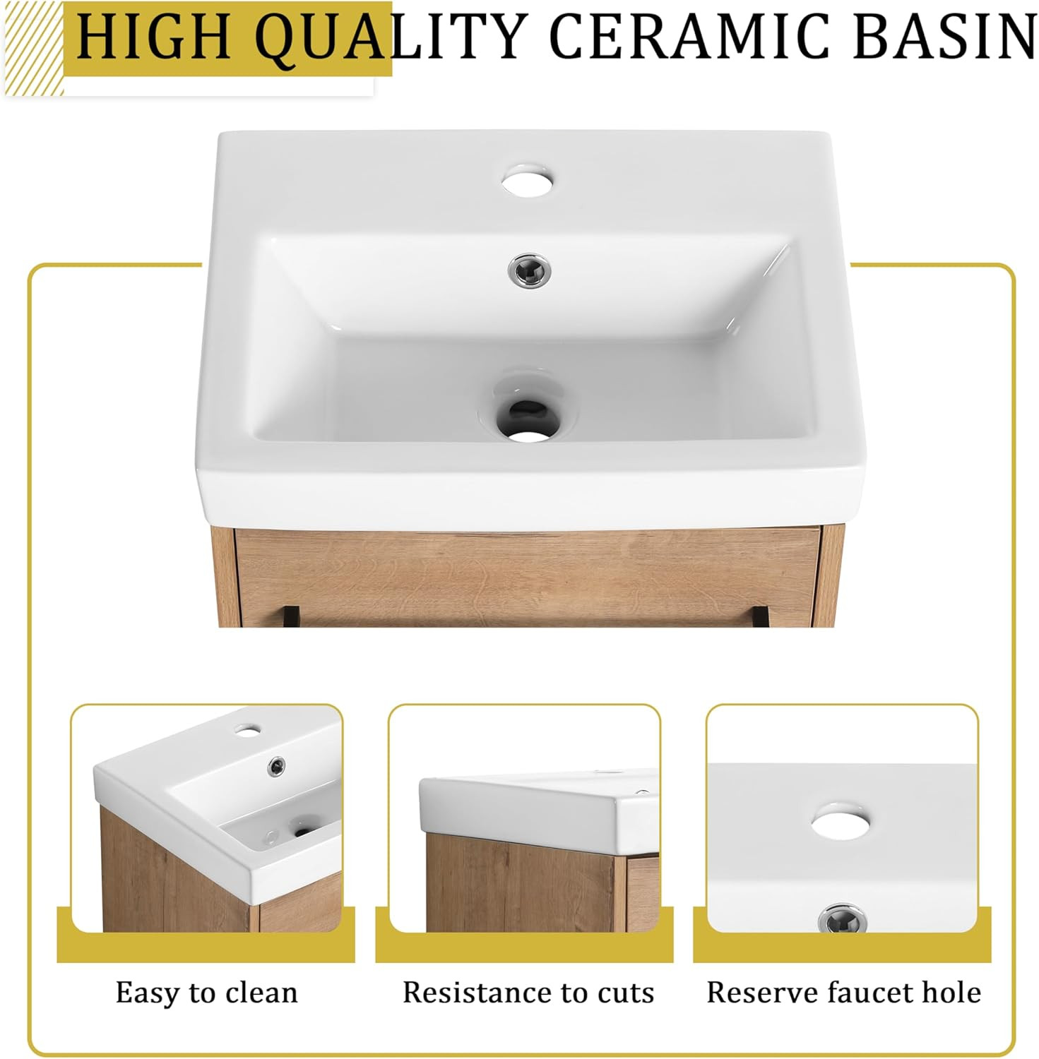 Compact 18” Floating Bathroom Vanity Cabinet with Sink – Imitative Oak Finish