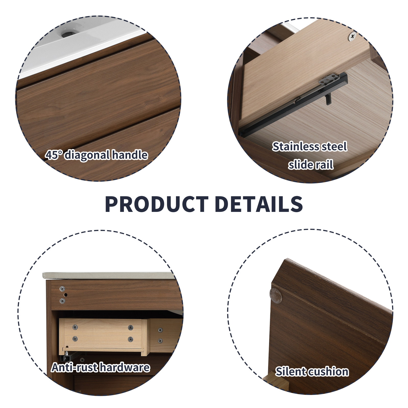36″ Floating Wall Mounted Bathroom Vanity Cabinet Ceramic Sink Side Shelf Brown