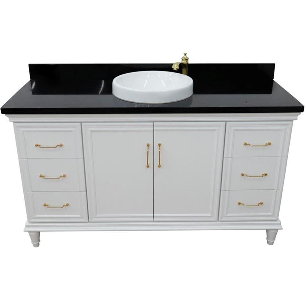 61 in. Single Wooden Vanity White with Black Galaxy Round Sink