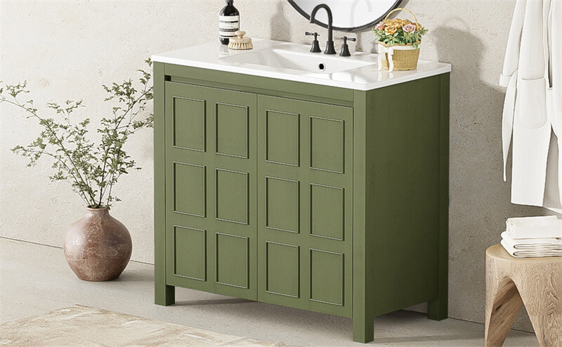 36″ Retro Wood Bathroom Vanity Cabinet with Sink Combo Set and Soft Closing Door