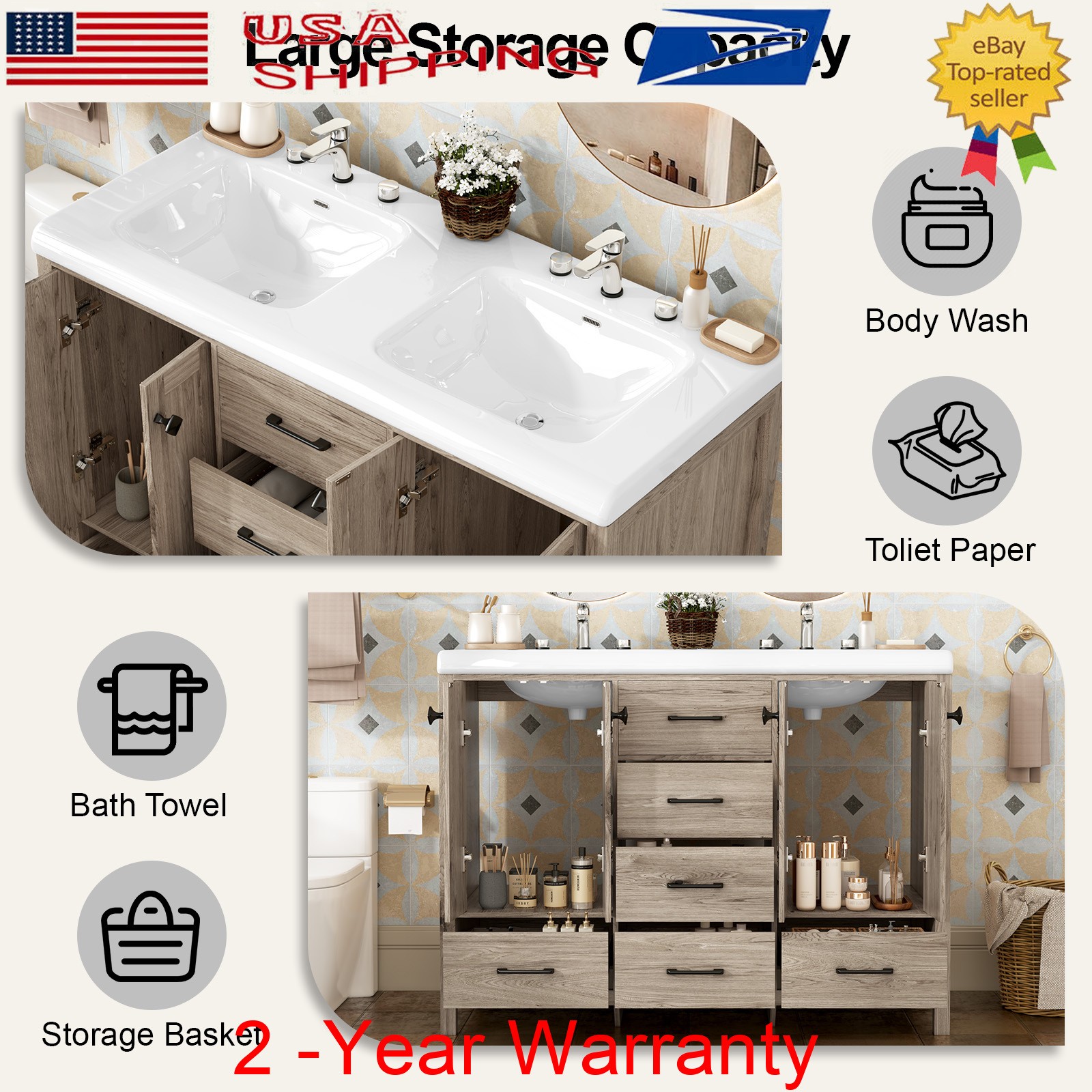 47.3″ Modern Freestanding Bathroom Vanity Unit Sink Combo Storage Cabinet Drawer