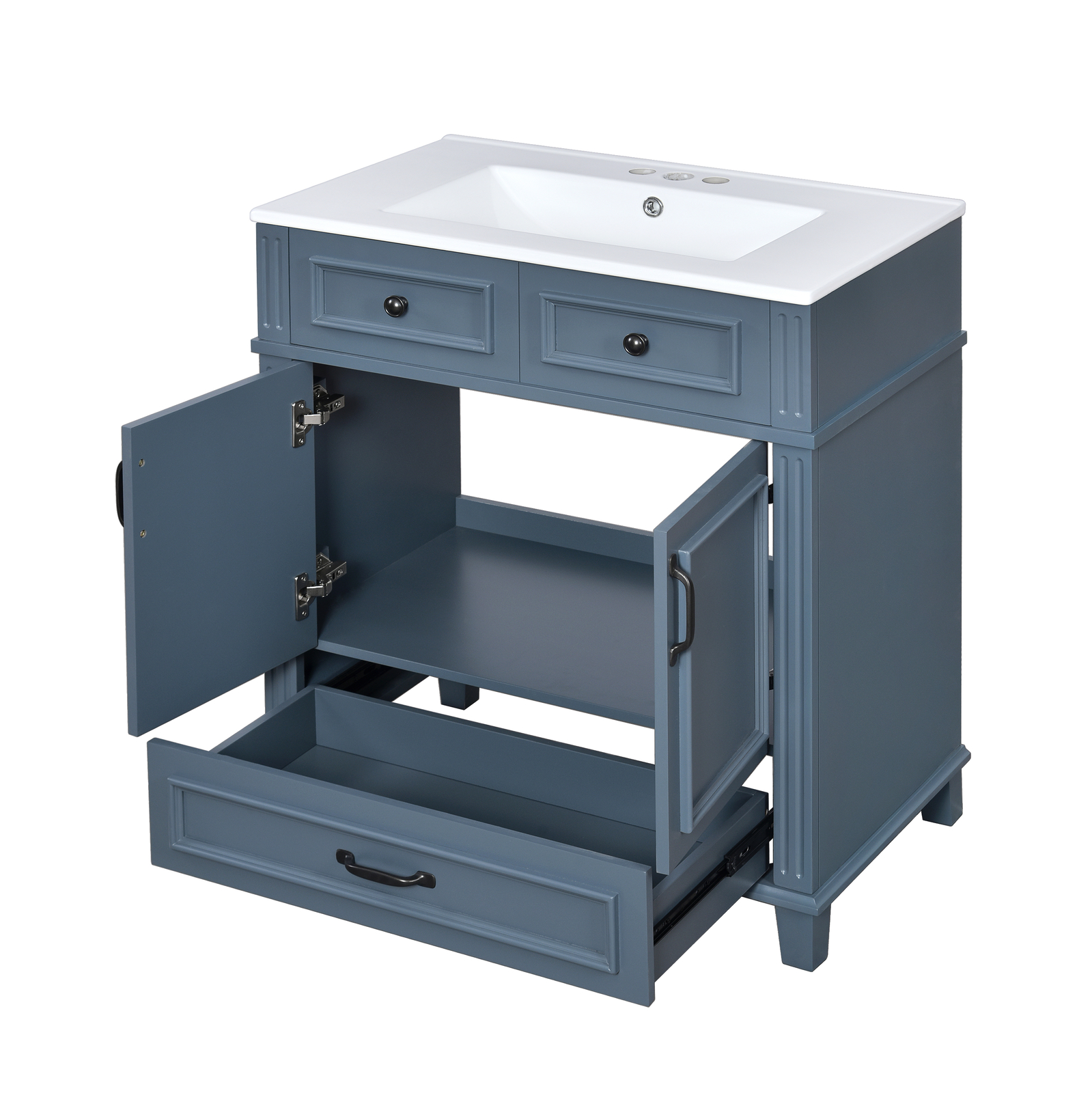 30” Bathroom Vanity with Ceramic Sink,Solid Wood Frame Bathroom Storage Cabinet