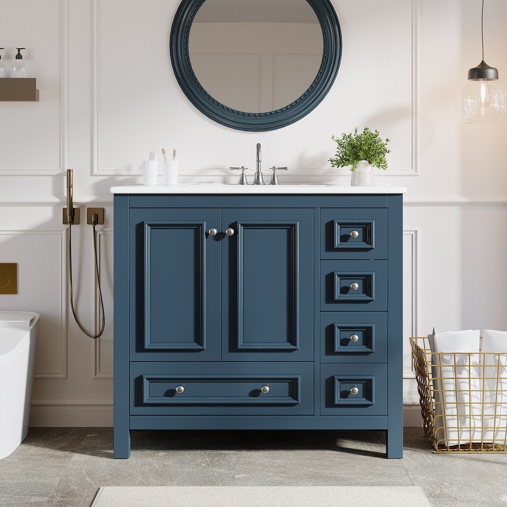 36″Bathroom Vanity with Sink, Freestanding Bathroom Vanities Cabinet w/ 4 Drawer