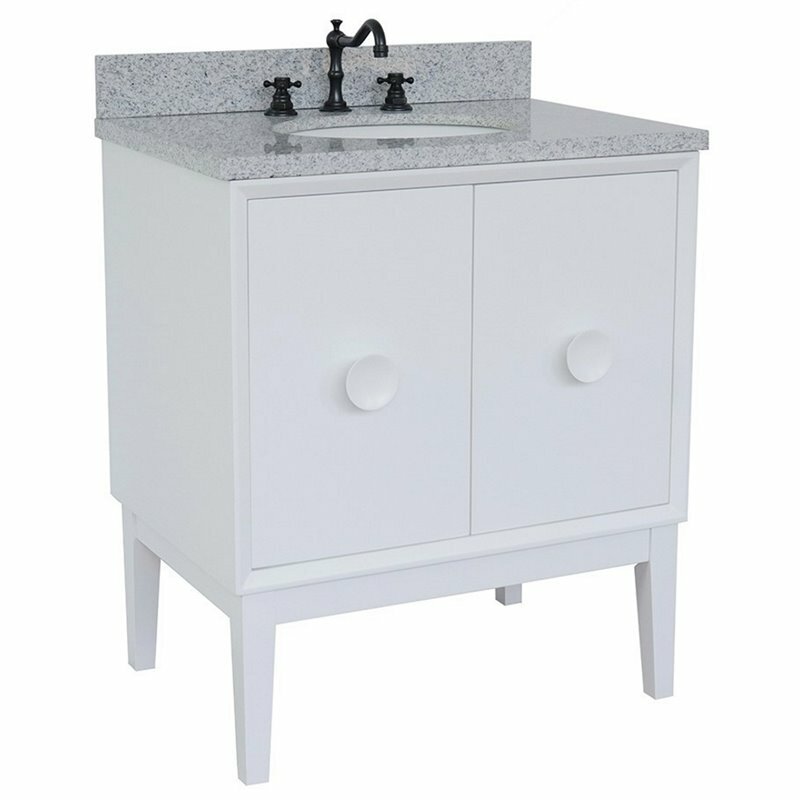 Stora 31″ Single Oval Sink Vanity with Gray Granite Stone Top in White