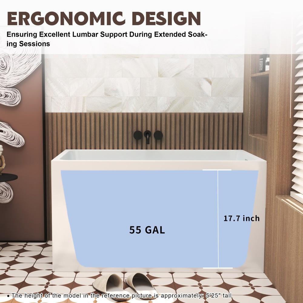 47″ Acrylic Freestanding Soaking Bathtub Gloss White Rectangular Modern