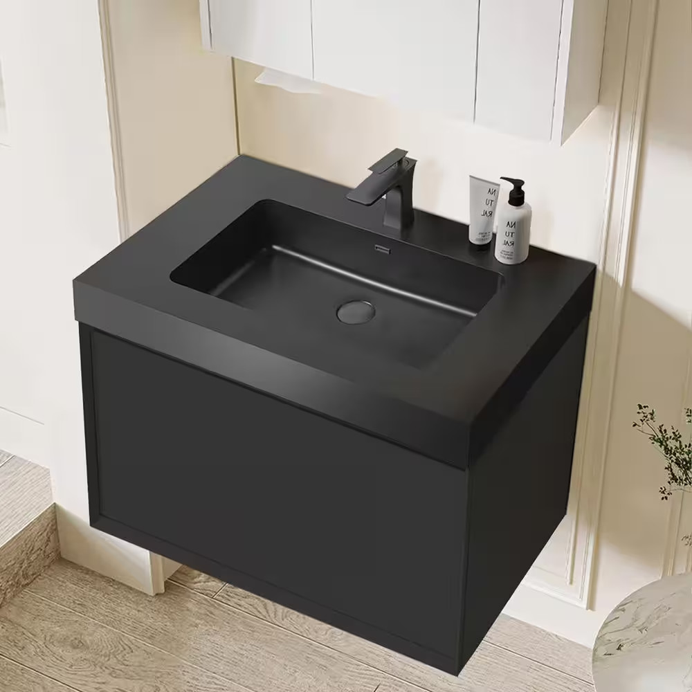 29.9 In. Drop-In Bathroom Sink in Matte Black Quartz Vanity Top