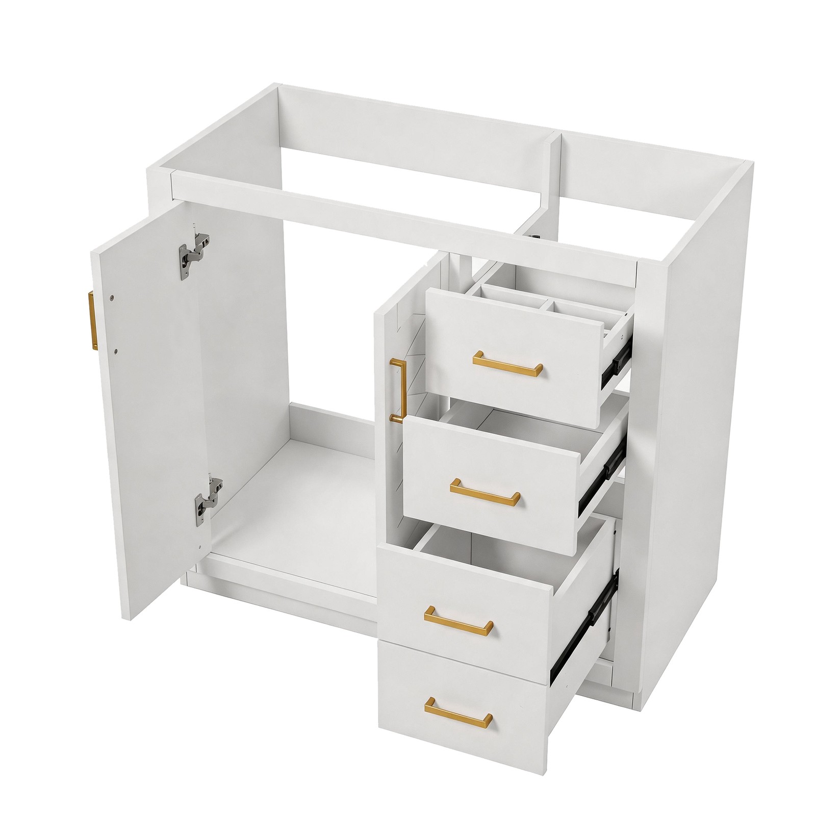 36″ Solid Wood Frame Bathroom Vanity Cabinet with 3 Drawers & Soft Close Doors