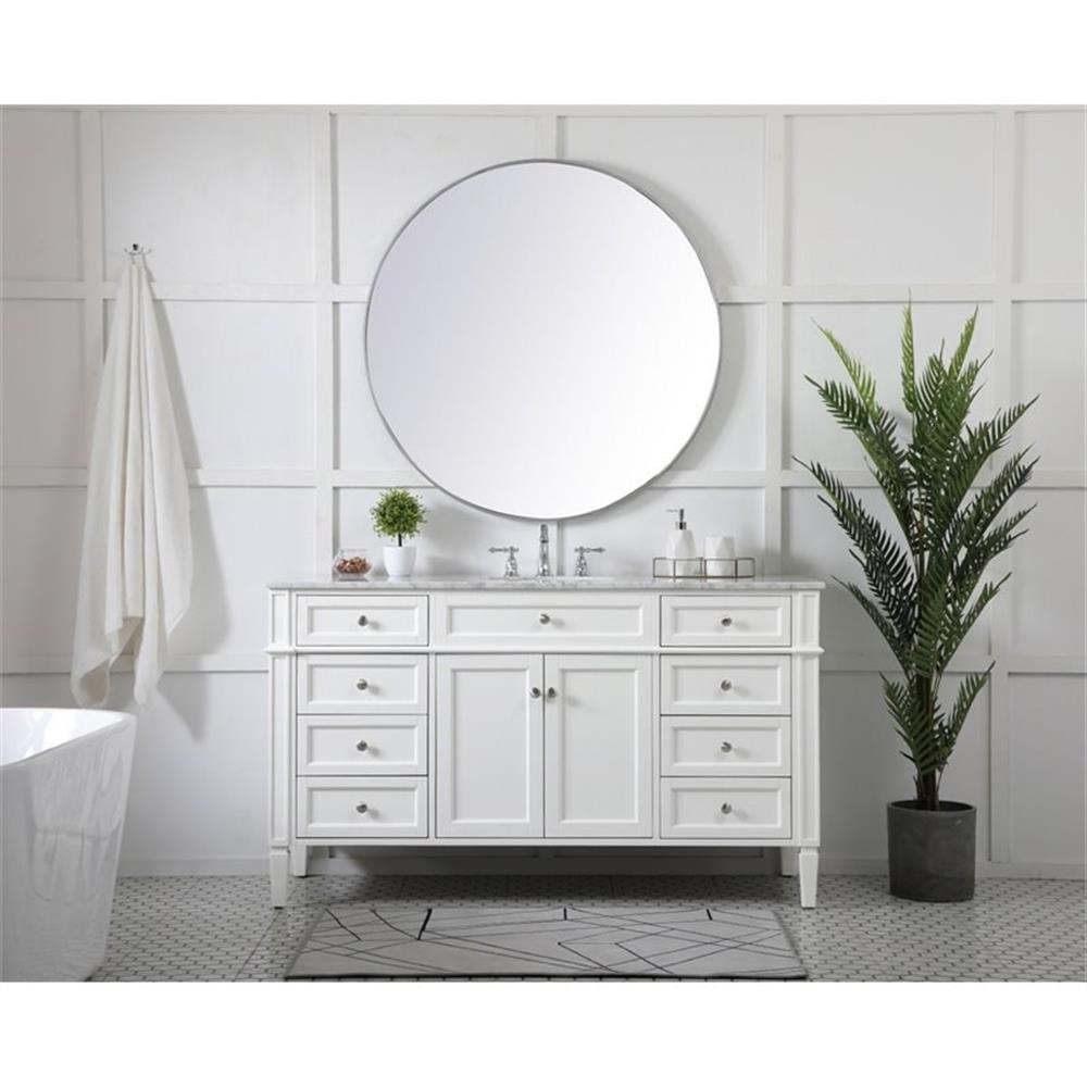 Elegant Decor Park Avenue 60″ Metal MDF Marble Single Bathroom Vanity in White