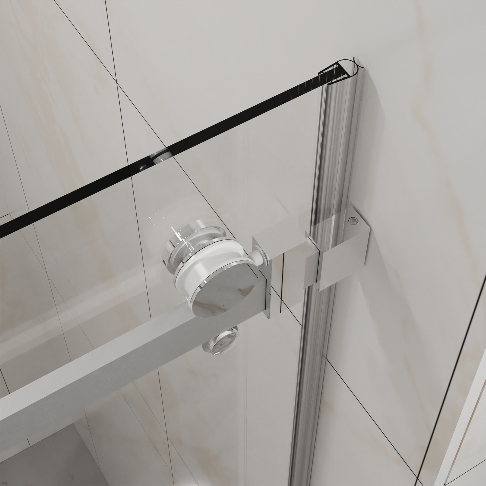 Frameless Shower Door, 48″ W x 72″ H Sleek Silent Sliding Glass Door Chrome