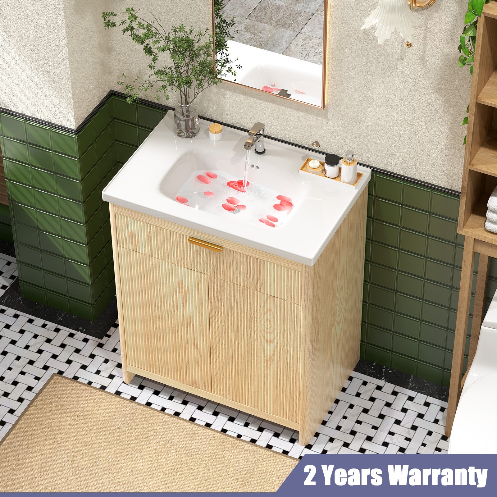 Bathroom Vanity Ceramic Sink Cabinet Freestanding Wooden Storage Cabinet