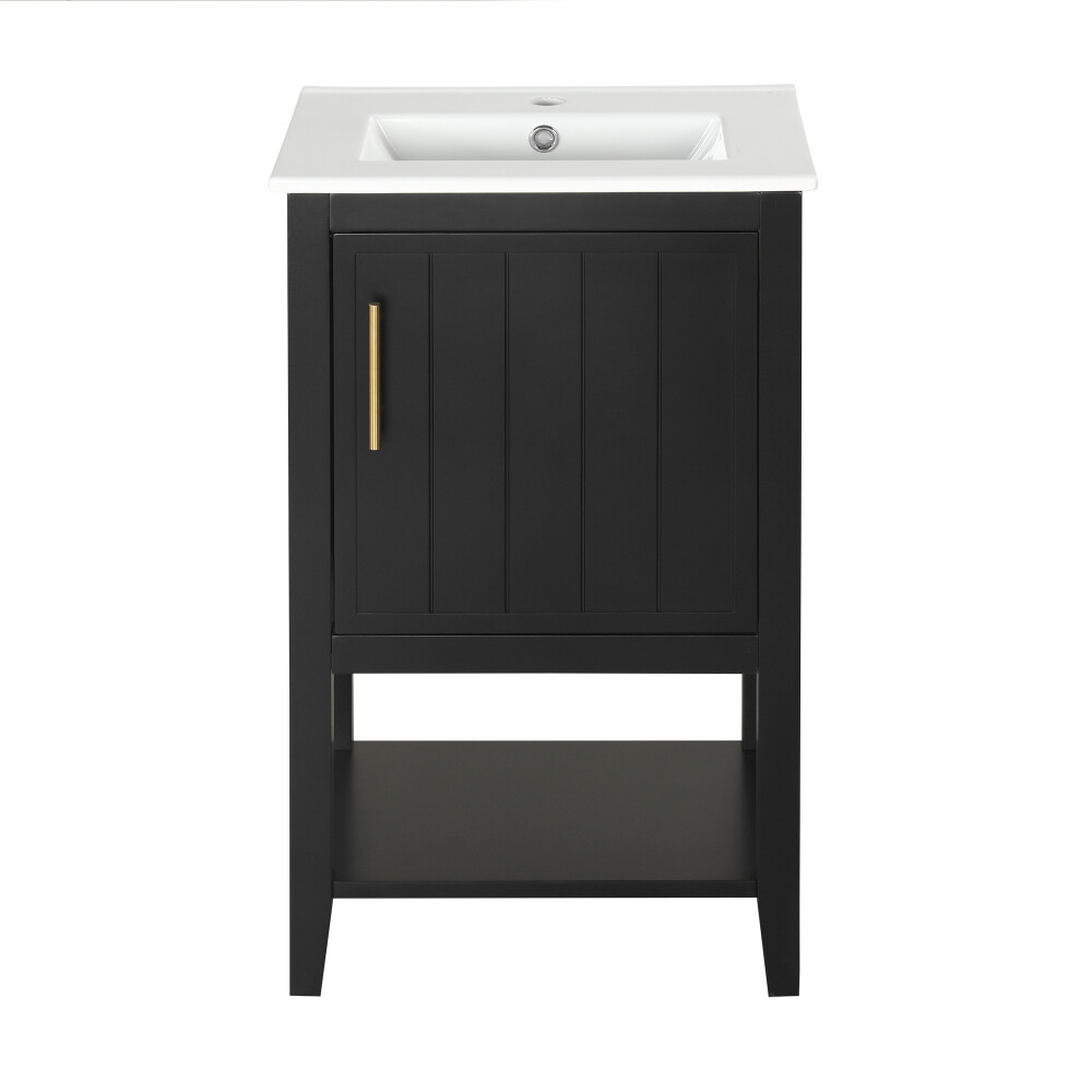 20″ Bathroom Vanity with Sink, Bathroom Cabinet with Storage Rack and Open Shelf