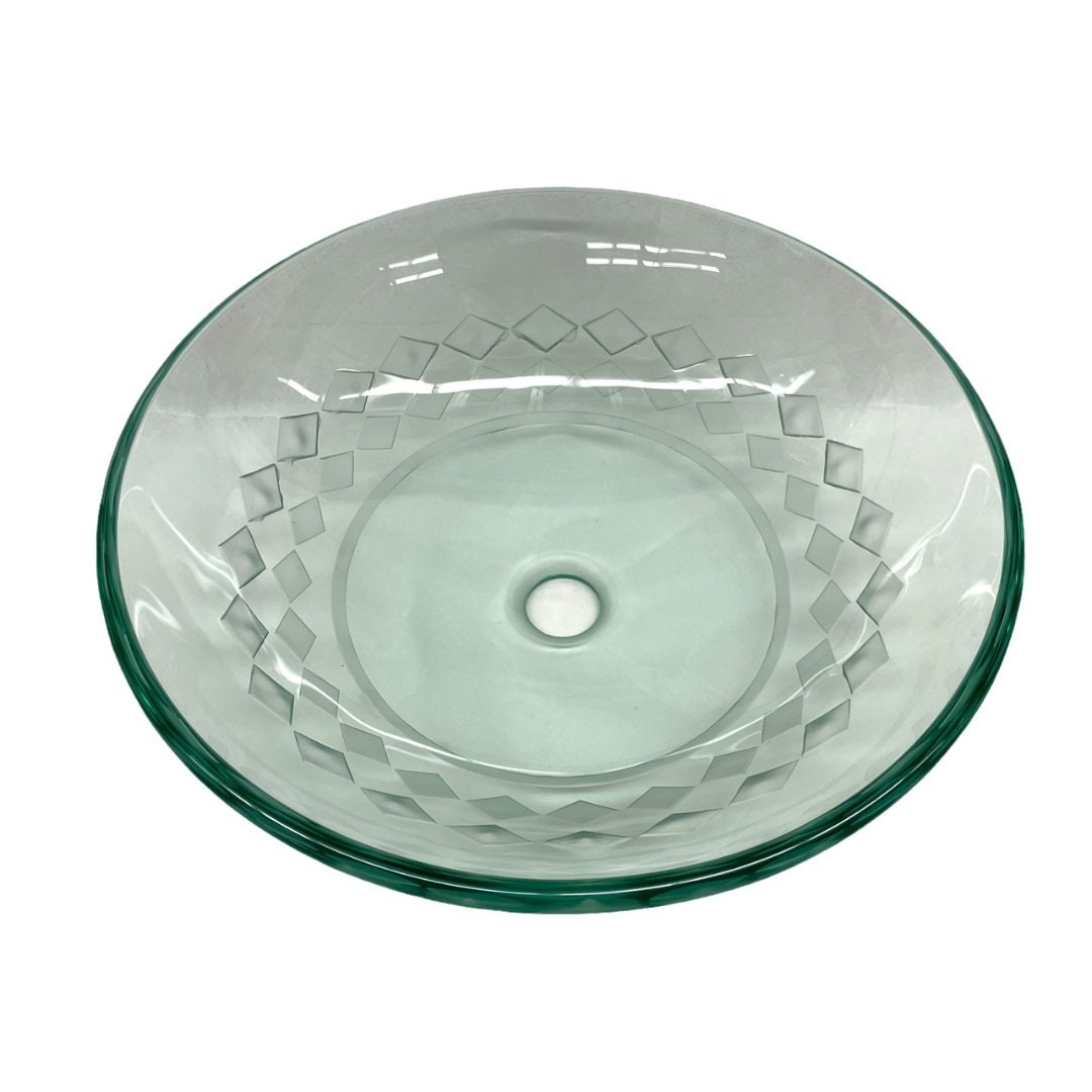 Elegant Bathrom vanity small tempered glass vessel sink with unique pattern
