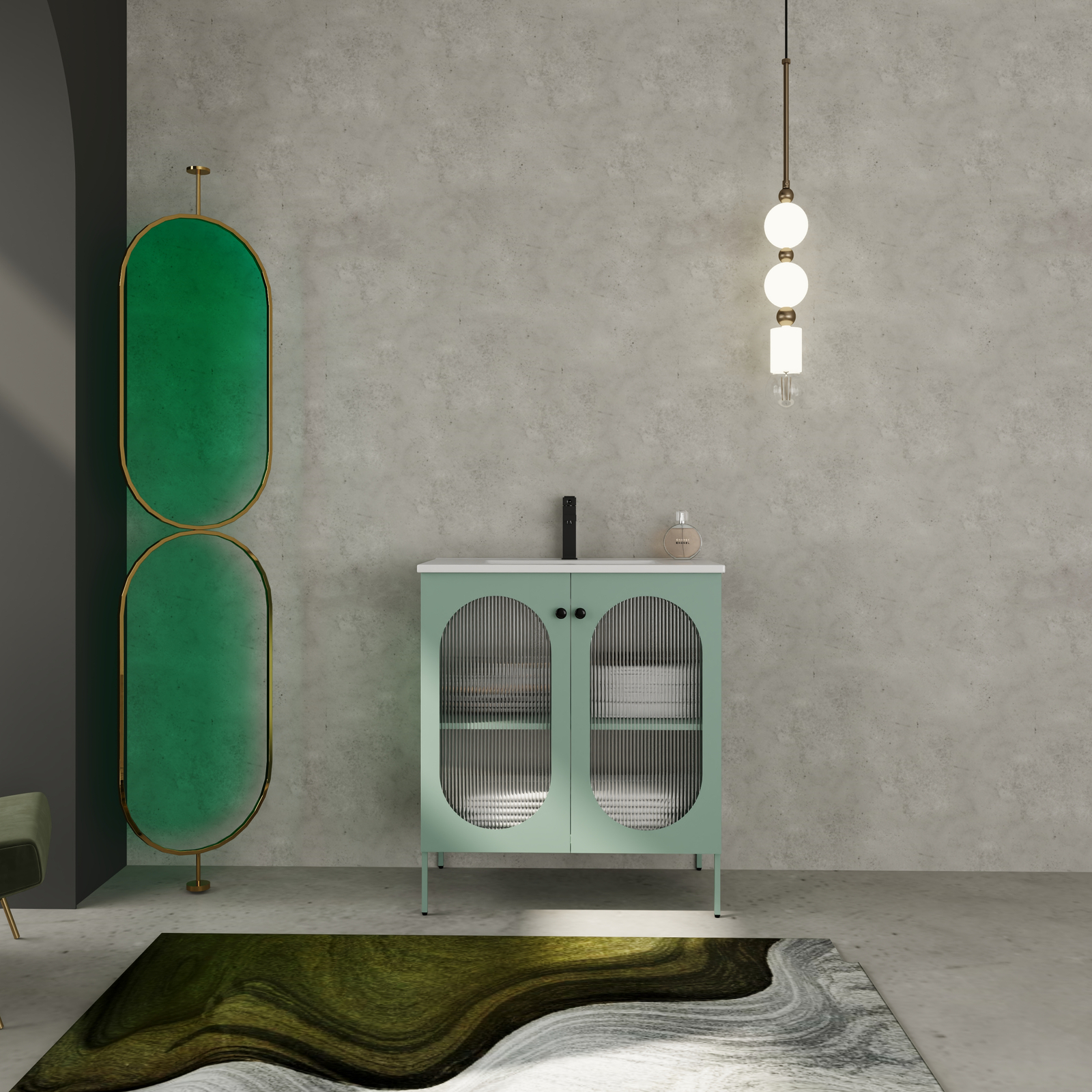 Modern 30″ Metal Freestanding Bathroom Vanity W/ Single Ceramic Sink Basin Green